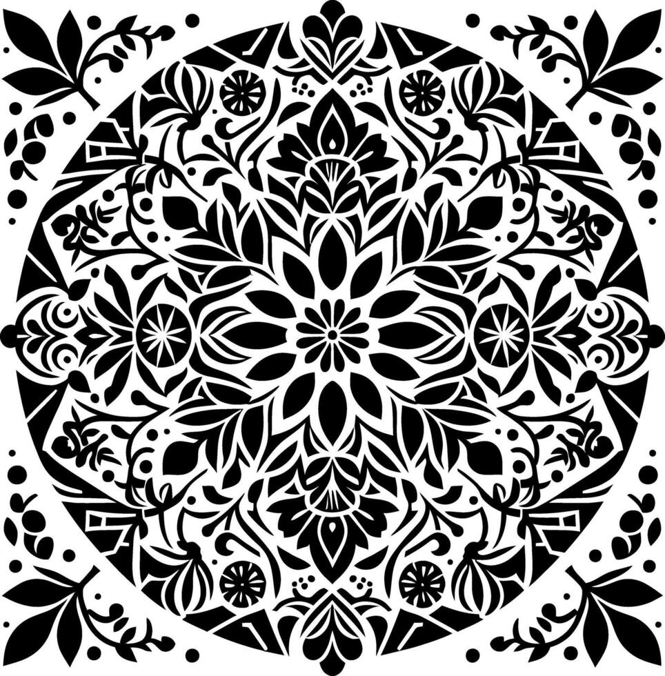 Mandala design, round geometrical shape decorative Floral design Silhouette Motif Pattern, round shape Flower design elements silhouette pattern black and white vector