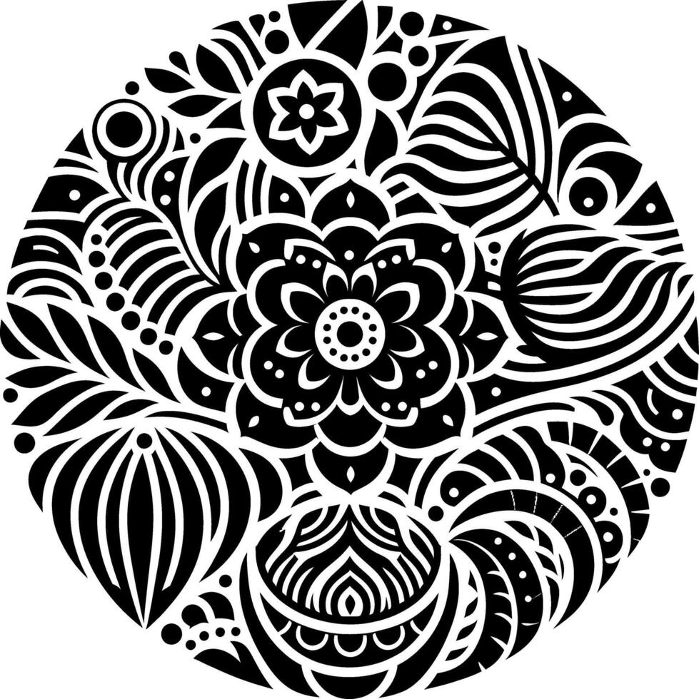 Mandala design, round geometrical shape decorative Floral design Silhouette Motif Pattern, round shape Flower design elements silhouette pattern black and white vector
