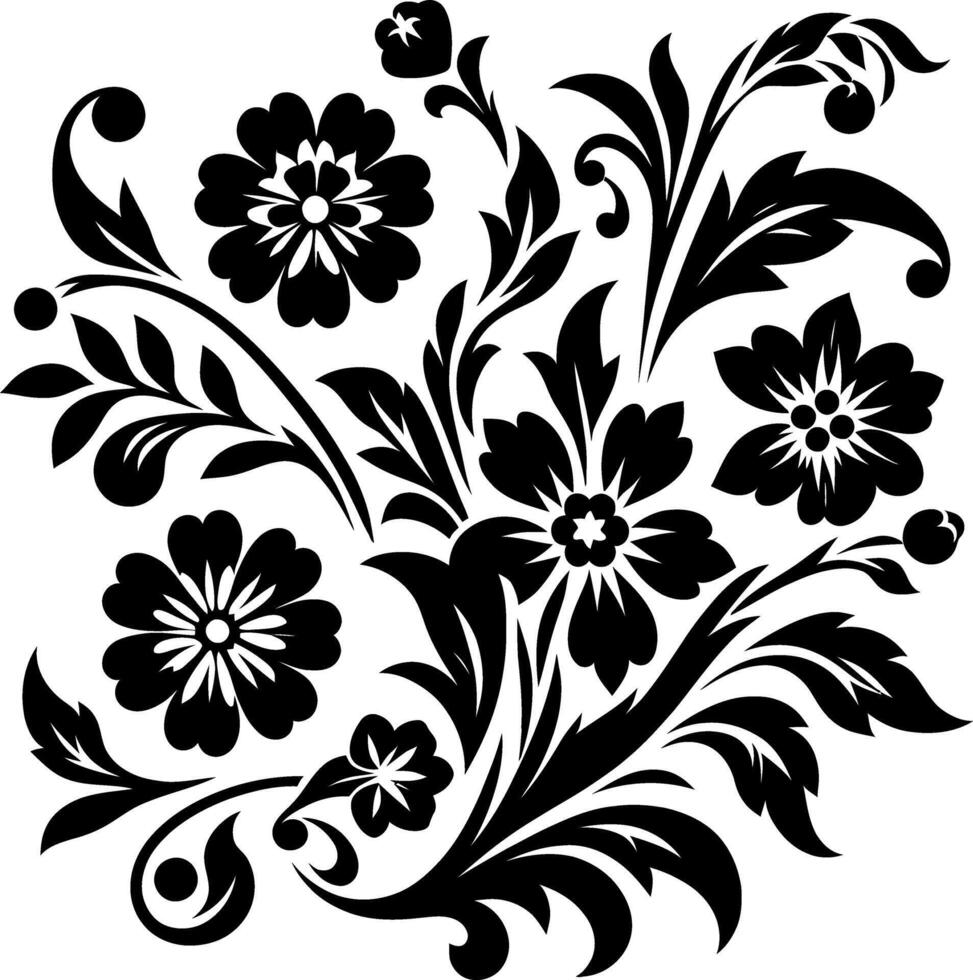decorative Floral design Silhouette Motif Pattern, Flower design elements silhouette pattern black and white vector