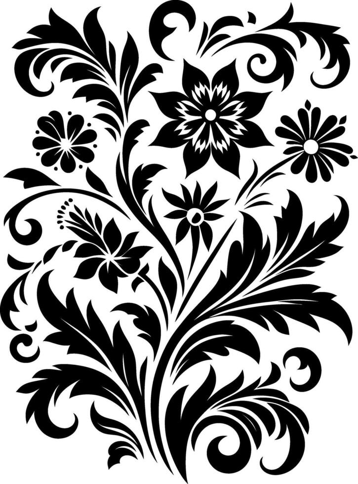 decorative Floral design Silhouette Motif Pattern, Flower design elements silhouette pattern black and white, decorative Botanical Flourish Silhouette pattern illustration vector
