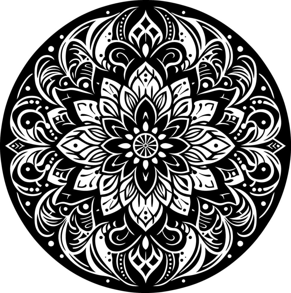 Mandala design, round geometrical shape decorative Floral design Silhouette Motif Pattern, round shape Flower design elements silhouette pattern black and white vector
