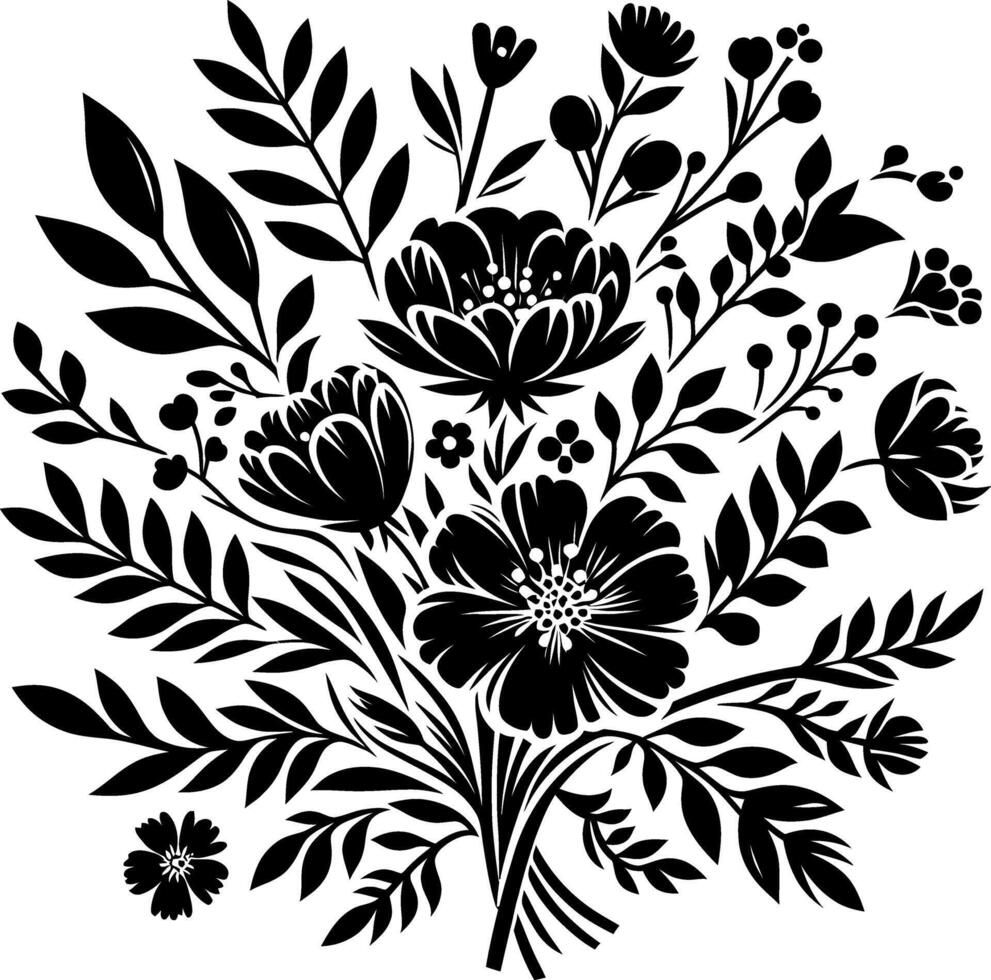 decorative Floral design Silhouette Motif Pattern, Flower design elements silhouette pattern black and white vector