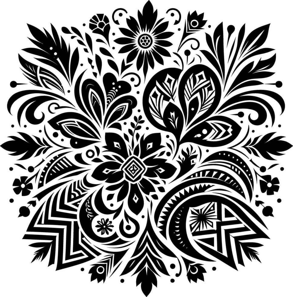 decorative Floral design Silhouette Motif Pattern, Flower design elements silhouette pattern black and white vector