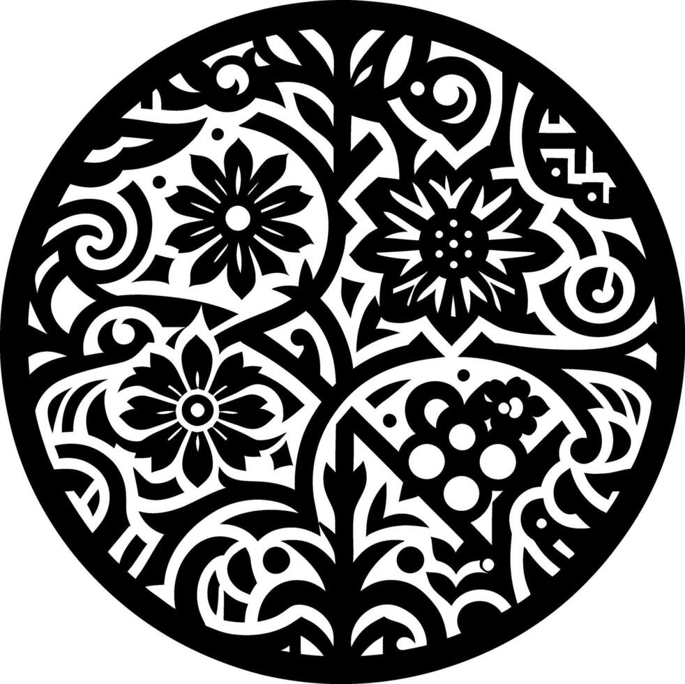 Mandala design, round geometrical shape decorative Floral design Silhouette Motif Pattern, round shape Flower design elements silhouette pattern black and white vector