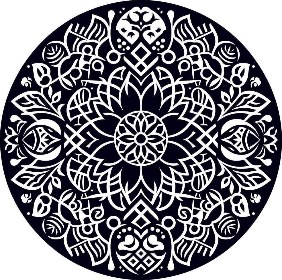 Mandala design, round geometrical shape decorative Floral design Silhouette Motif Pattern, round shape Flower design elements silhouette pattern black and white vector