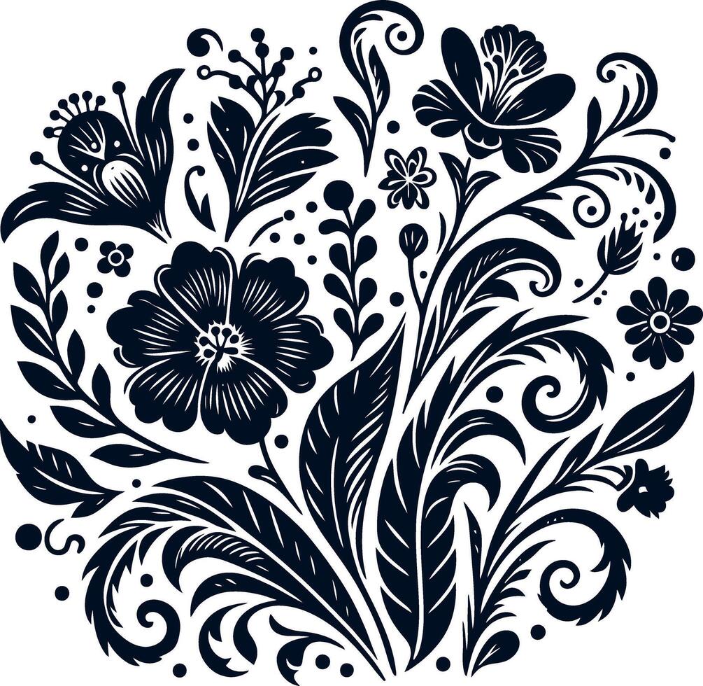decorative Floral design Silhouette Motif Pattern, Flower design elements silhouette pattern black and white, decorative Botanical Flourish Silhouette pattern illustration vector