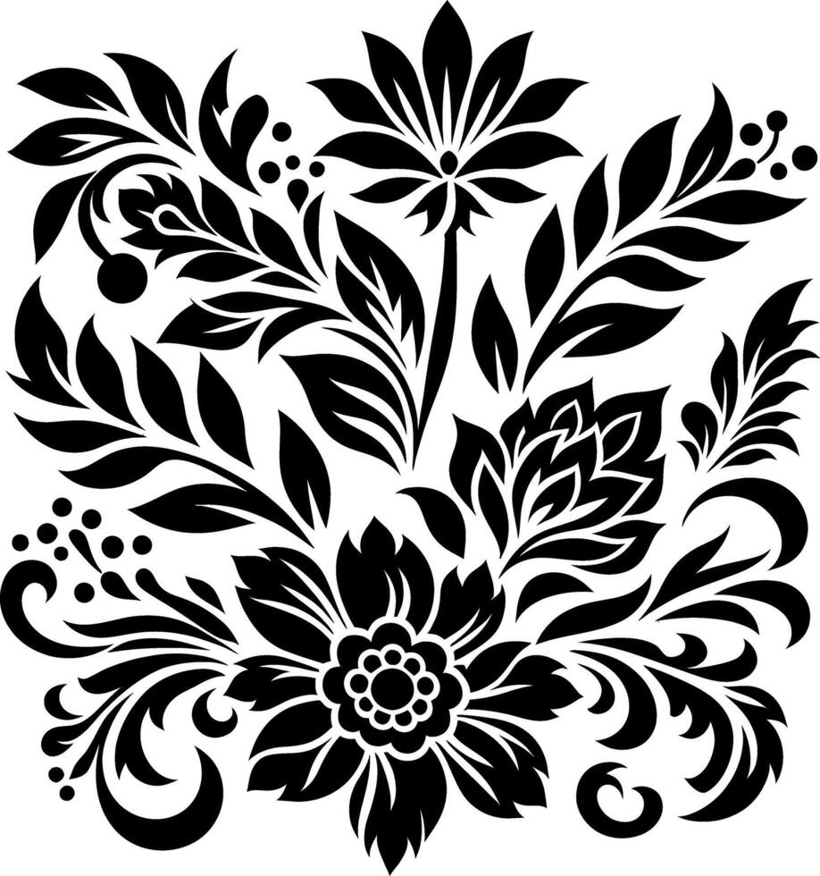 decorative Floral design Silhouette Motif Pattern, Flower design elements silhouette pattern black and white, decorative Botanical Flourish Silhouette pattern illustration vector