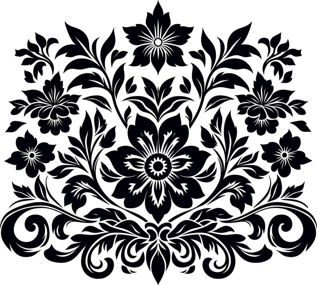 decorative Floral design Silhouette Motif Pattern, Flower design elements silhouette pattern black and white, decorative Botanical Flourish Silhouette pattern illustration vector