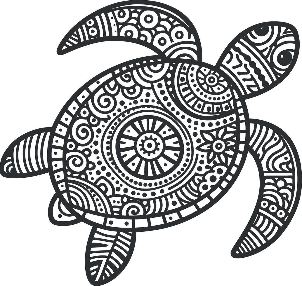 turtle mandala for the coloring page Silhouette pattern illustration art on White Background vector