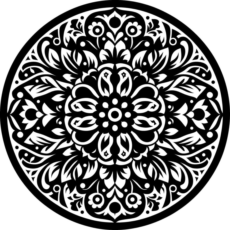 round geometrical shape decorative Floral design Silhouette Motif Pattern, round shape Flower design elements silhouette pattern black and white vector