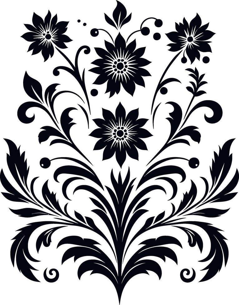 decorative Floral design Silhouette Motif Pattern, Flower design elements silhouette pattern black and white, decorative Botanical Flourish Silhouette pattern illustration vector