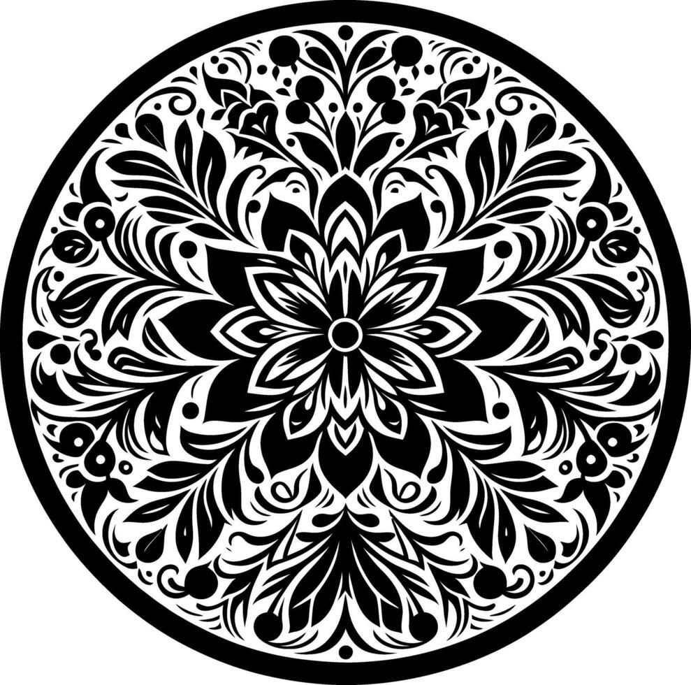 round geometrical shape decorative Floral design Silhouette Motif Pattern, round shape Flower design elements silhouette pattern black and white vector