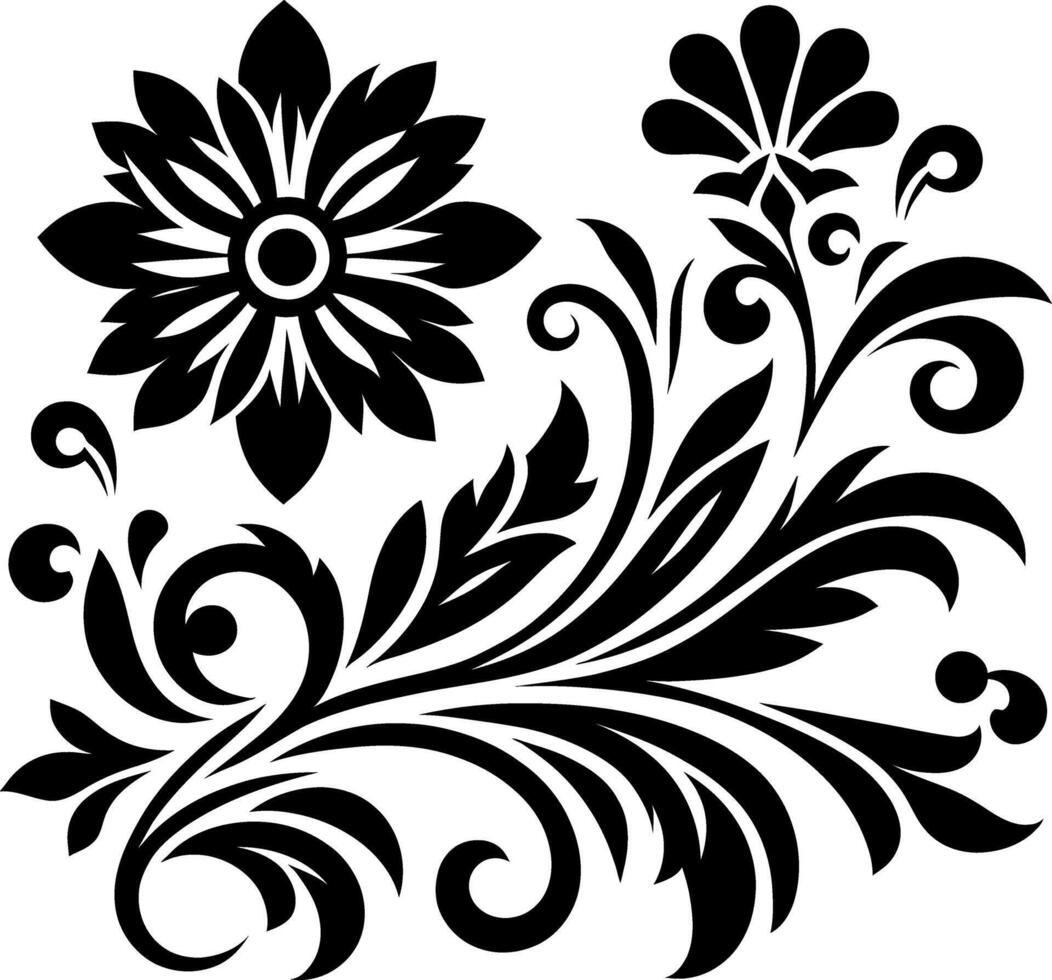 decorative Floral design Silhouette Motif Pattern, Flower design elements silhouette pattern black and white, decorative Botanical Flourish Silhouette pattern illustration vector