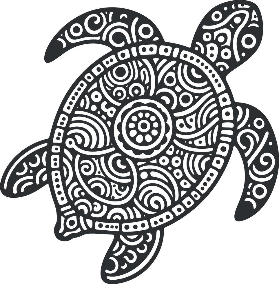 turtle mandala for the coloring page Silhouette pattern illustration art on White Background vector