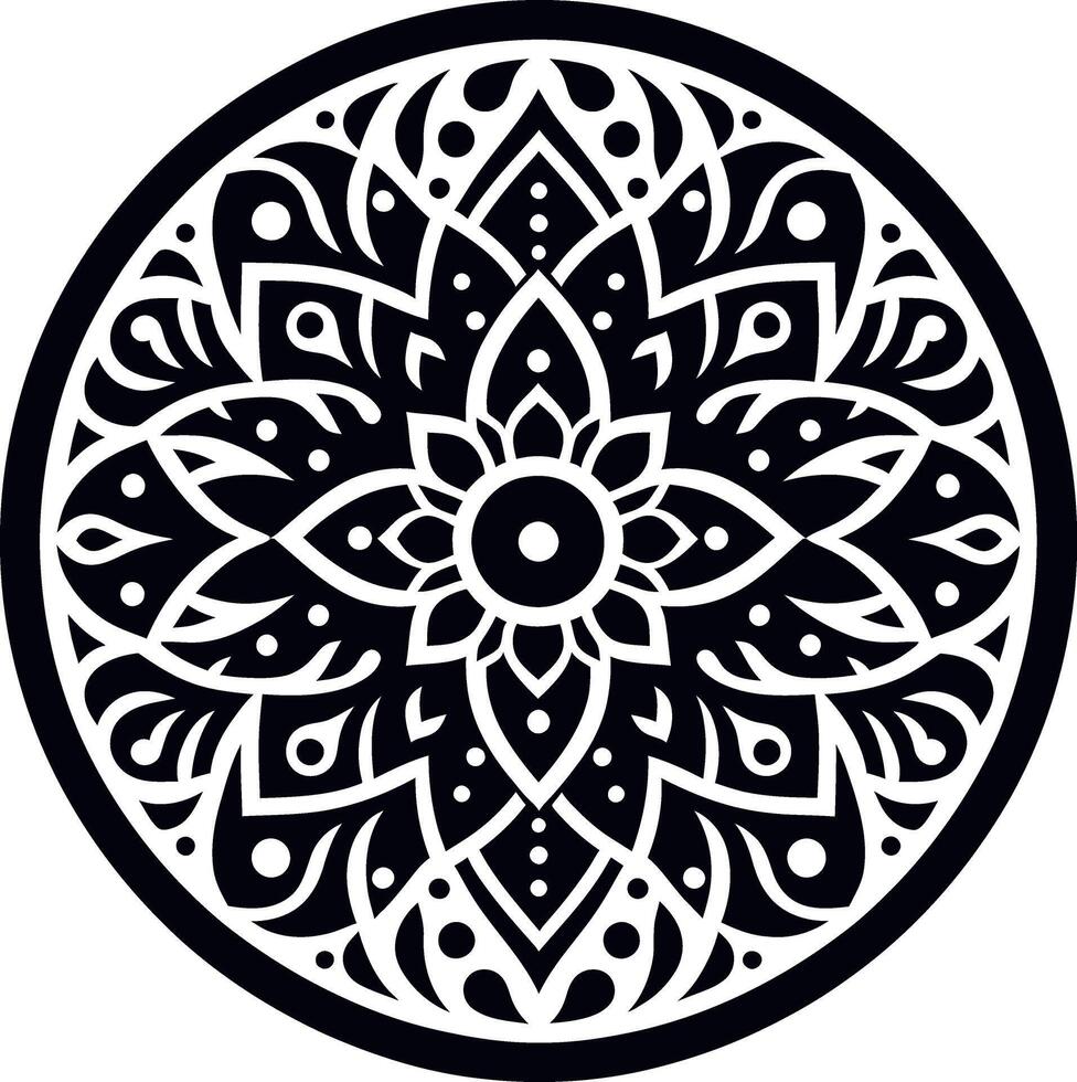 round geometrical shape decorative Floral design Silhouette Motif Pattern, round shape Flower design elements silhouette pattern black and white vector
