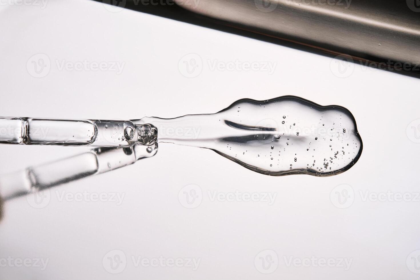 Pipette with cosmetic gel or serum close-up. photo
