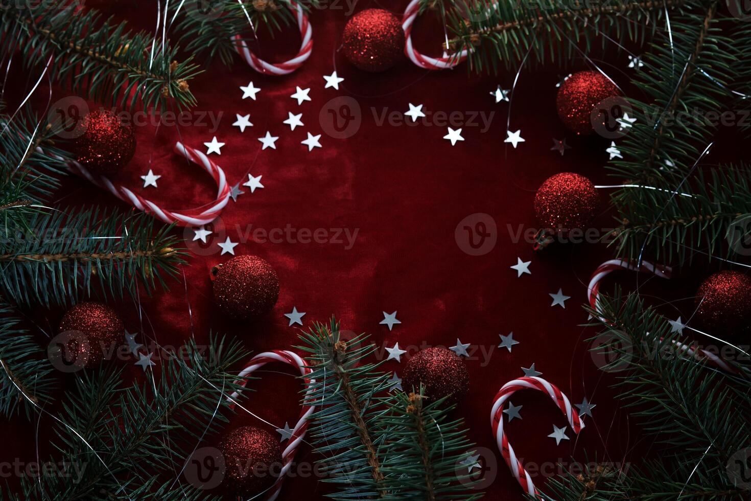 Abstract New Year and Christmas red velvet background with place for your text. photo