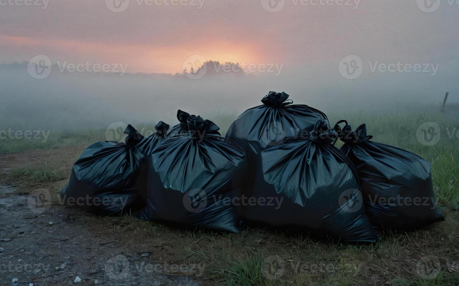 collected garbage on the side of the road, environmental pollution photo