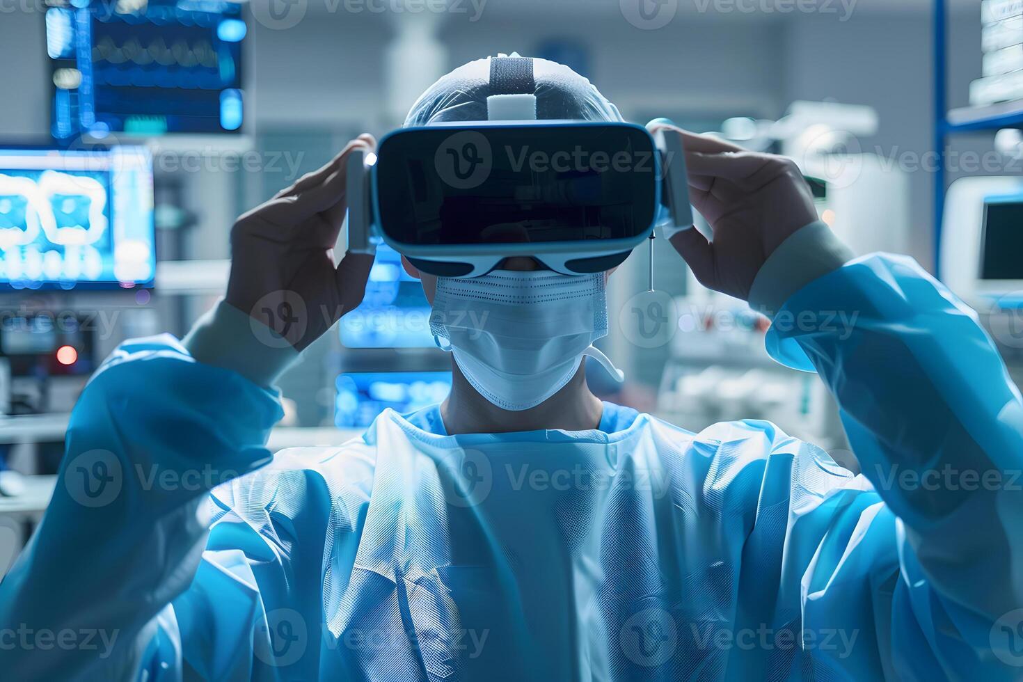 Doctor using VR headset in operating room photo