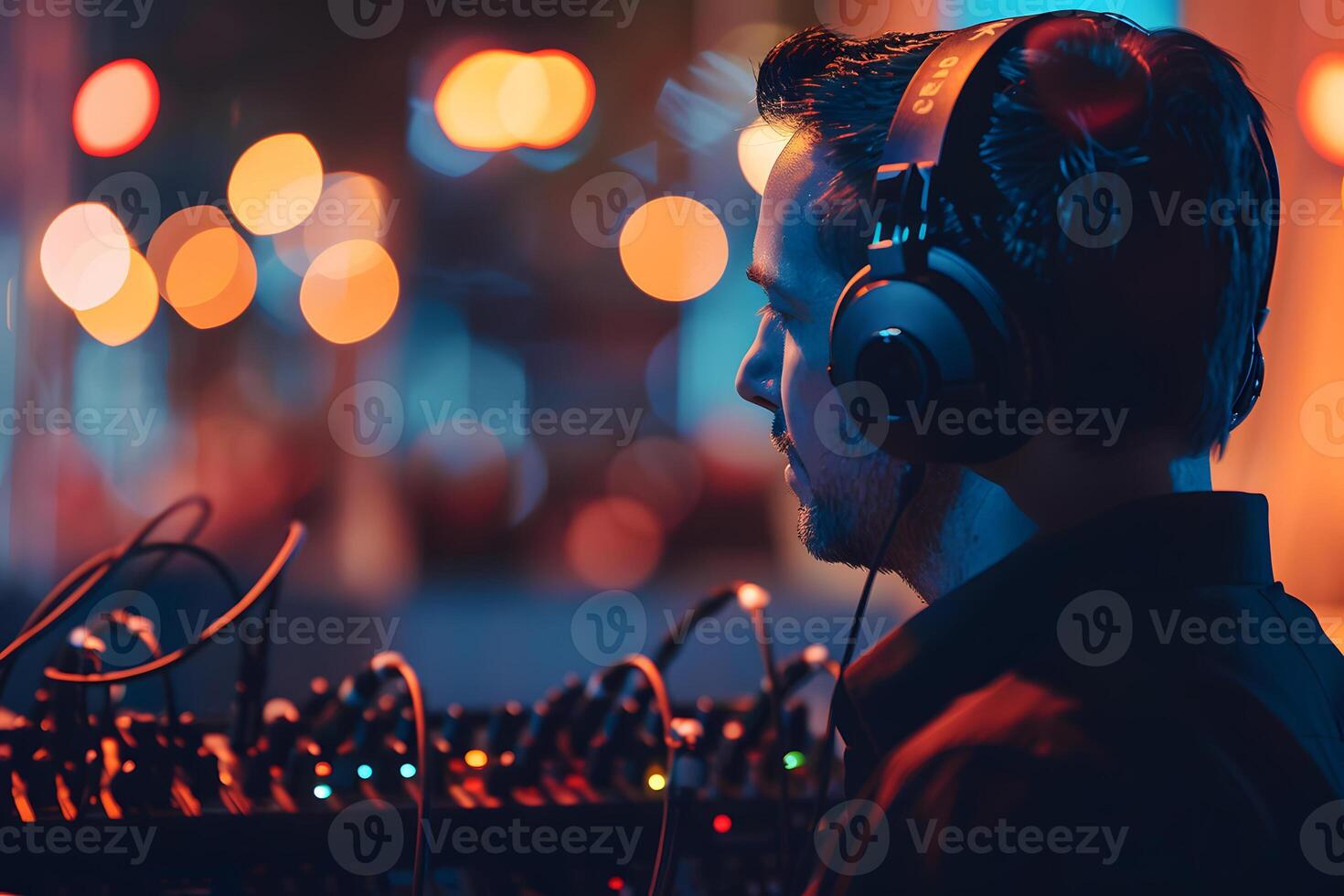 A designer working on a soundboard at night photo