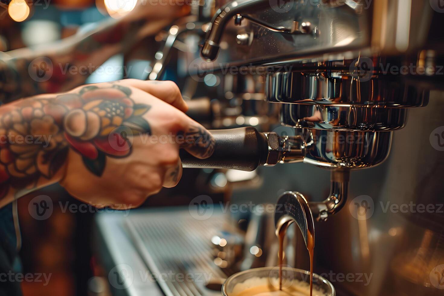 Barista making espresso photo
