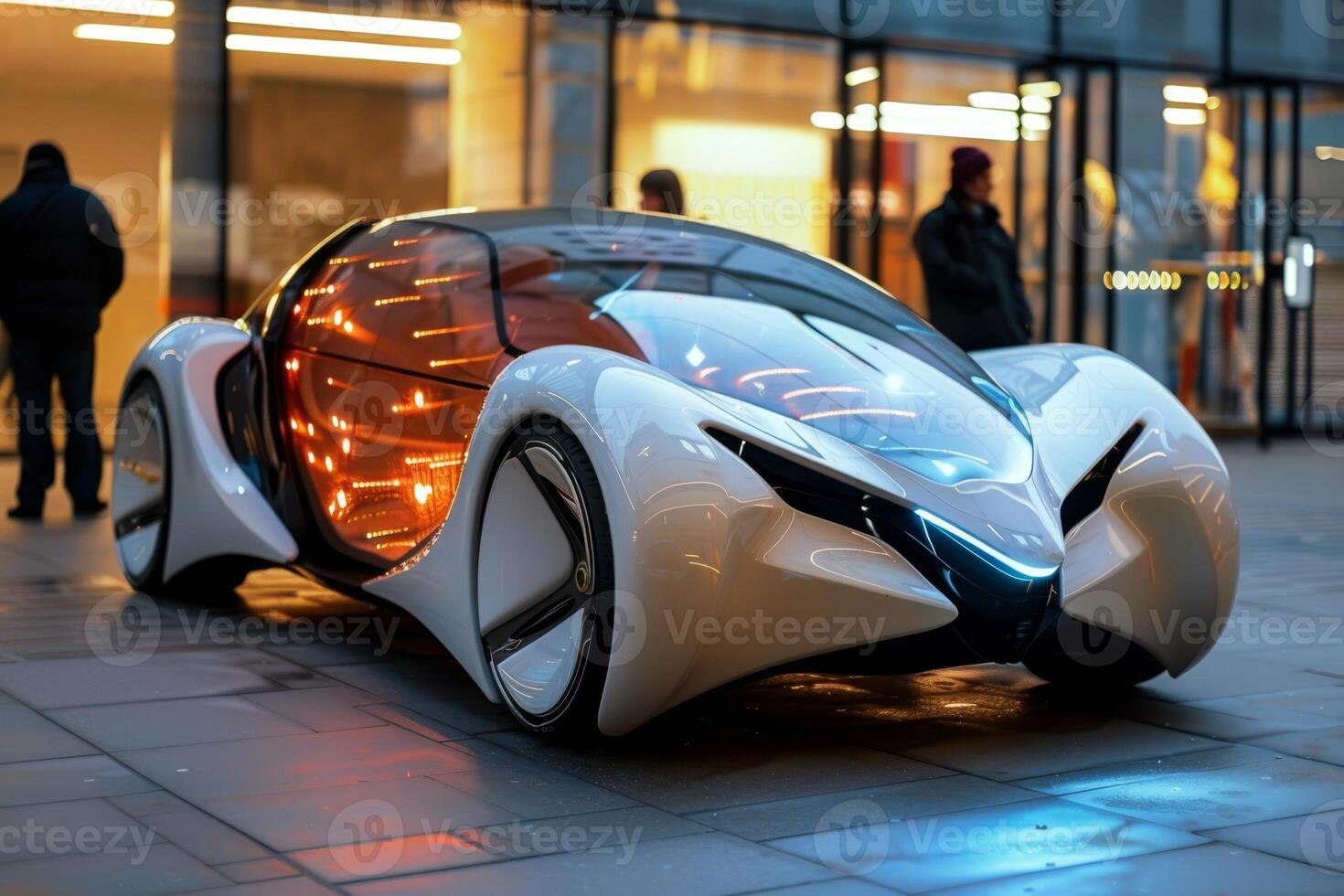 Cuttingedge prototype car with sleek design in a modern city, highlighting innovation and advanced technology photo