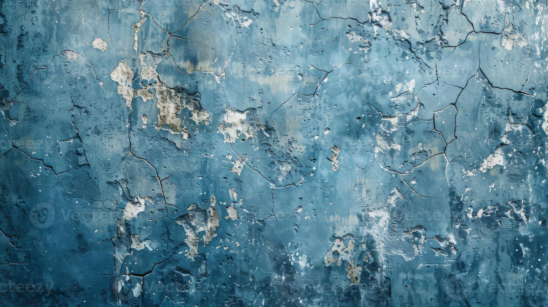 A detailed view of weathered blue paint peeling off an old wall, revealing a textured and worn surface photo