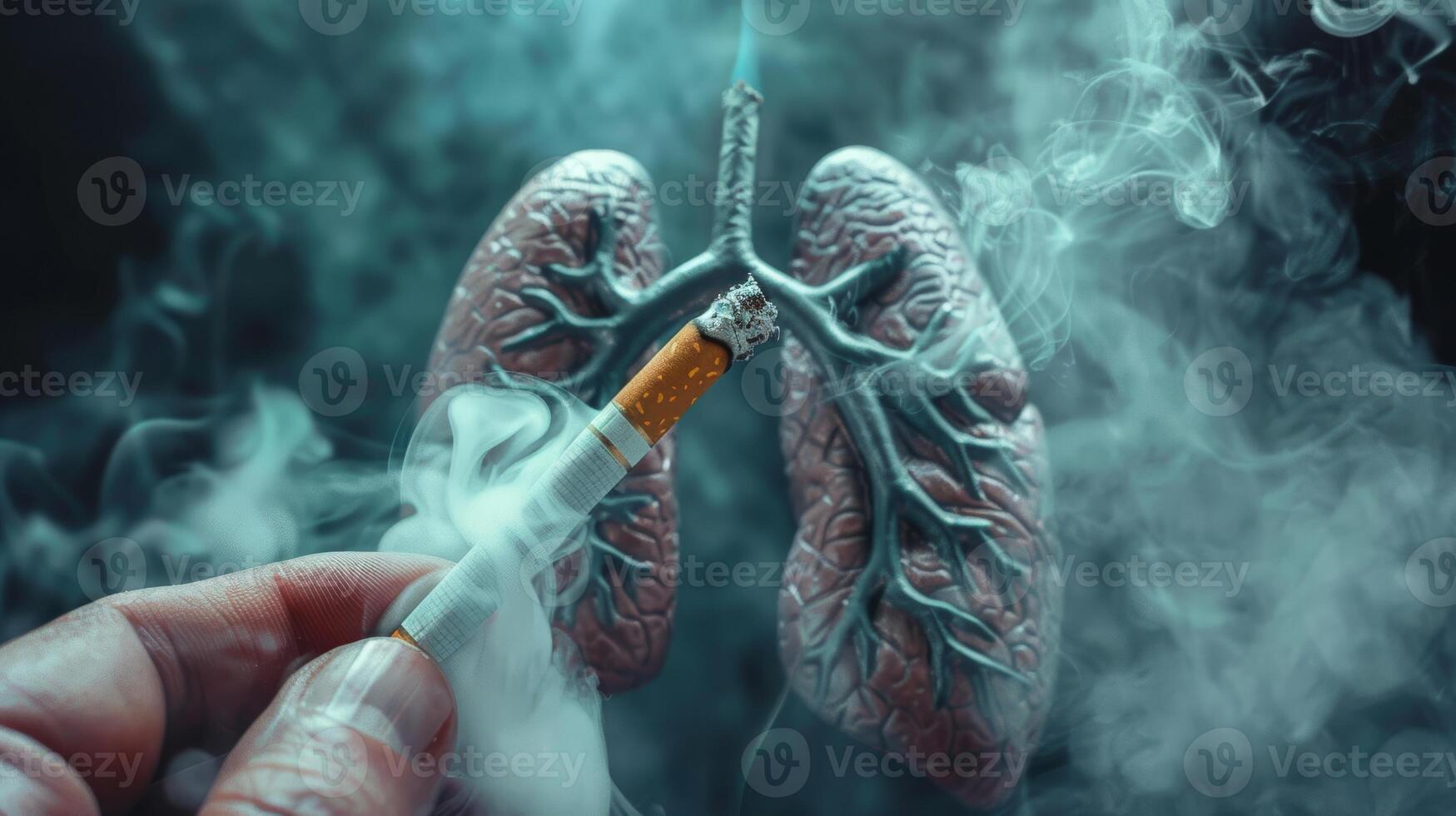The image illustrates the harmful impact of cigarette smoke on lungs, highlighting the dangers of smoking photo