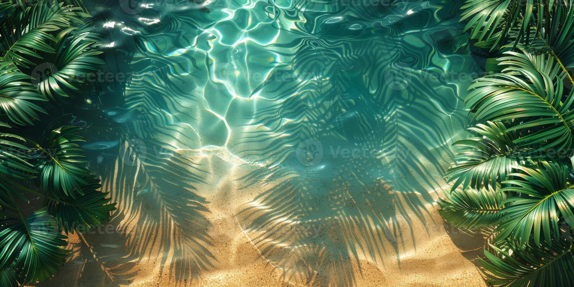 Aerial view of a tropical beach with clear water, golden sand, and lush greenery. Perfect for travel vibes. photo