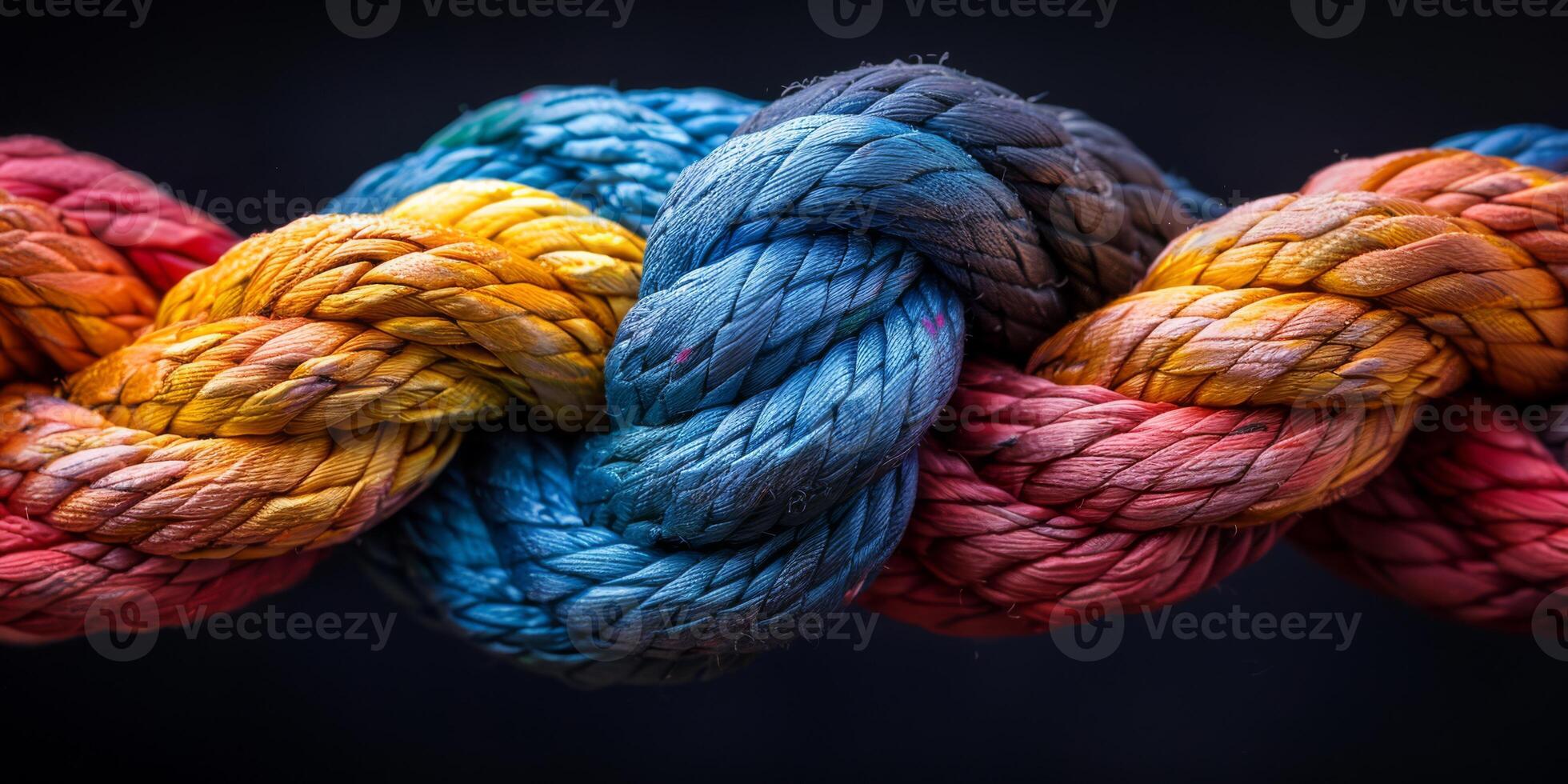 This showcases a colorful and ornate arrangement of intricately knotted ropes, forming a lively and captivating pattern photo
