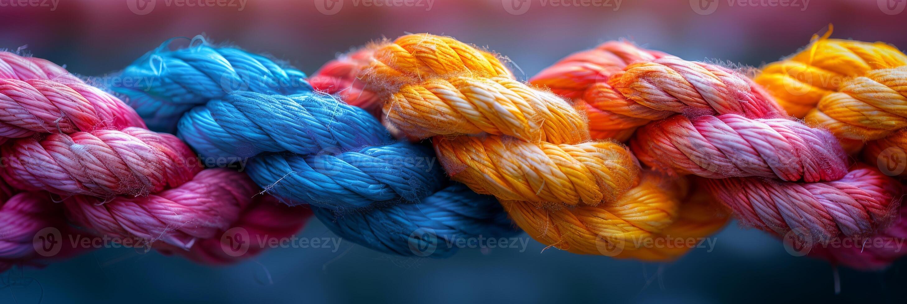 A closeup of a colorful braided rope with vivid textures and hues, highlighting its intricate design and artistry photo