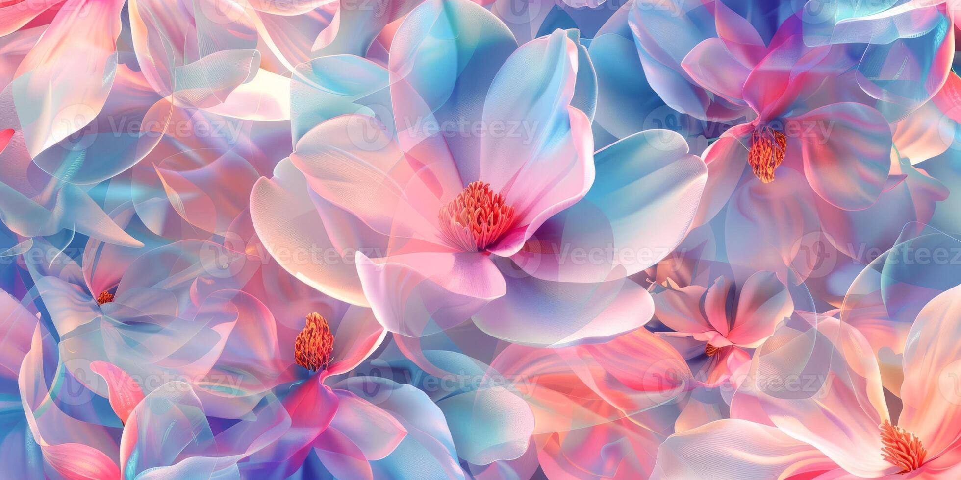 The floral background is vibrant and multicolored, with surreal petals in vivid hues, creating a beautiful design photo