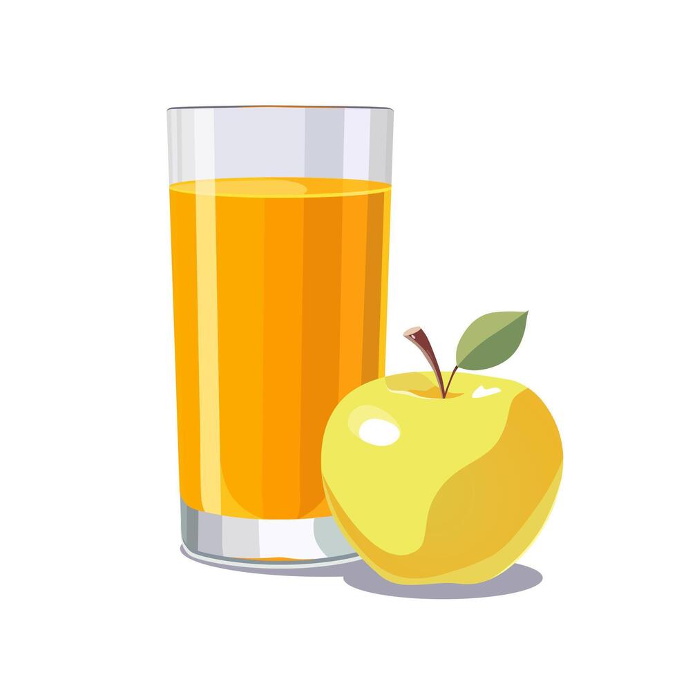 Full glass of yellow freshly and healthy squeezed apple juice isolated on white background. illustration in flat style with dietary drink. Summer clipart for card, banner, flyer, poster design vector