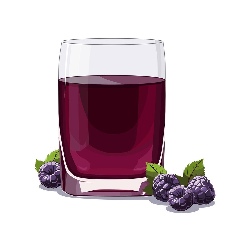 Full glass of pink freshly and healthy squeezed blackberry juice isolated on white background. illustration in flat style with berry drink. Summer clipart for card, banner, flyer, poster design vector