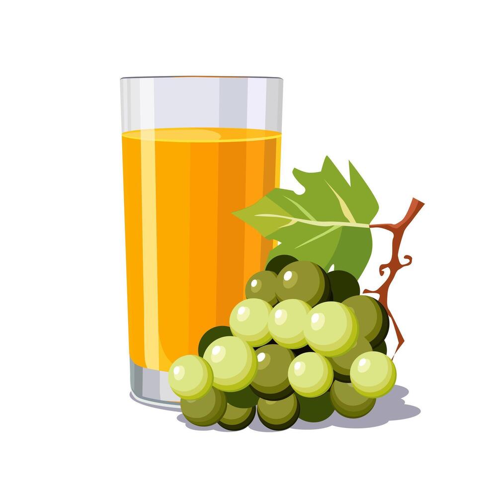 Full glass of yellow freshly and healthy squeezed grape juice isolated on white background. illustration in flat style with dietary drink. Summer clipart for card, banner, flyer, poster design vector