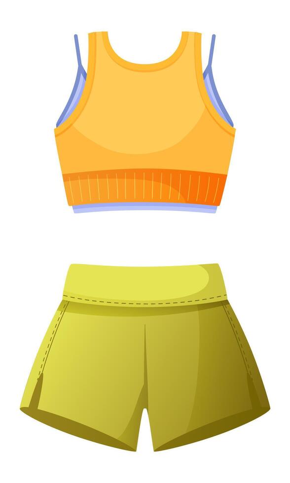 women's sportswear, for fitness, for sports, for training. Sports uniform, sleeveless top and shorts. Basic clothes for working out in the gym. Outfit for an active modern girl. Front view vector