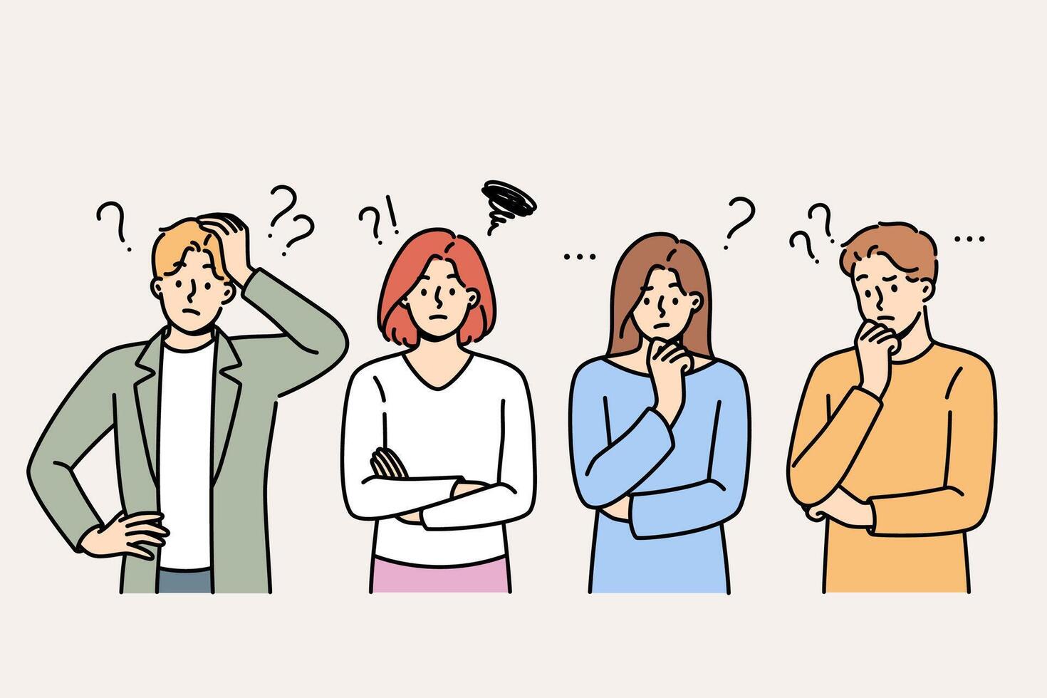 Confused people have learned unpleasant news are thinking about how to resolve issue vector