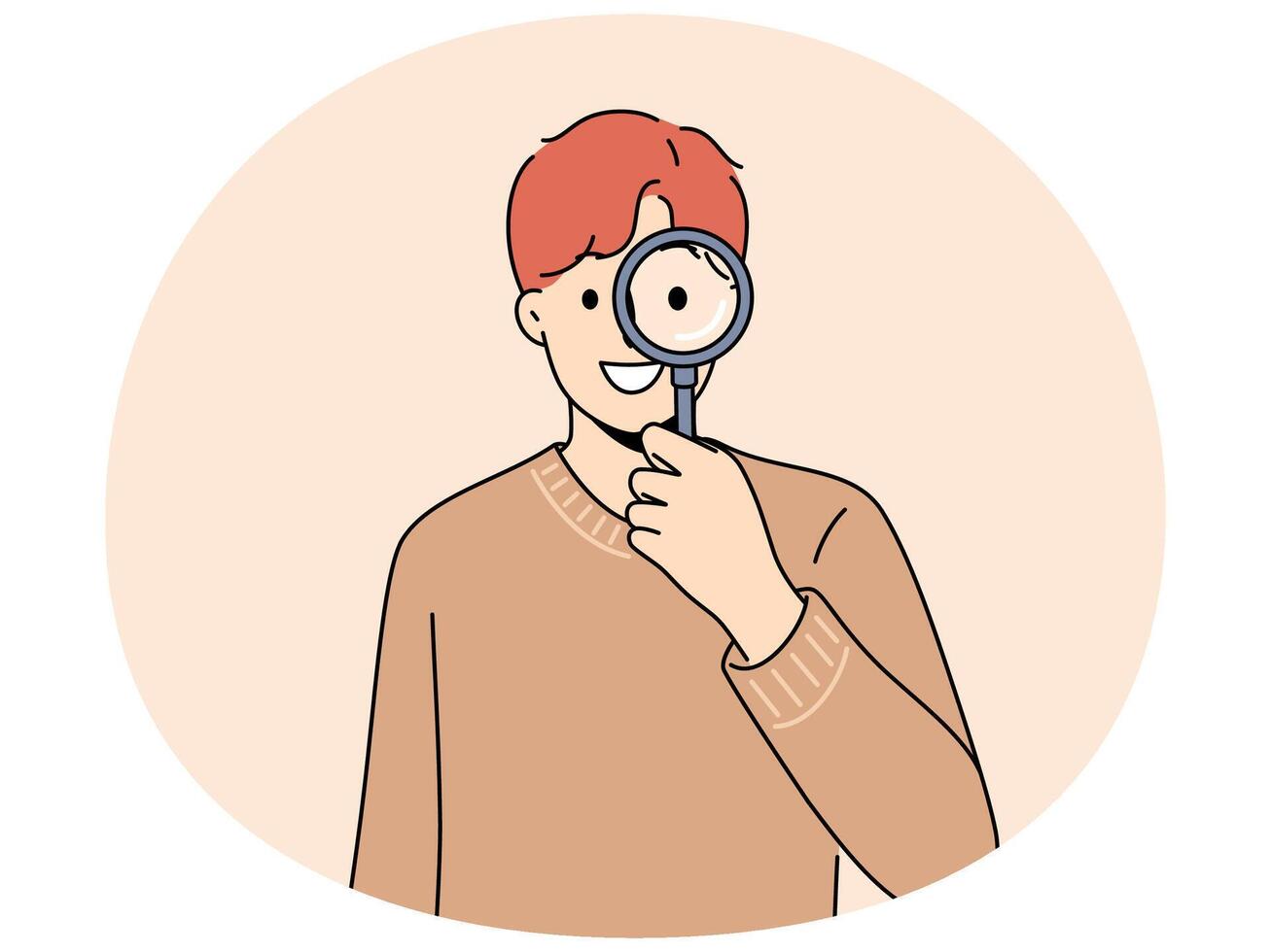 Smiling man with magnifying glass search for information vector