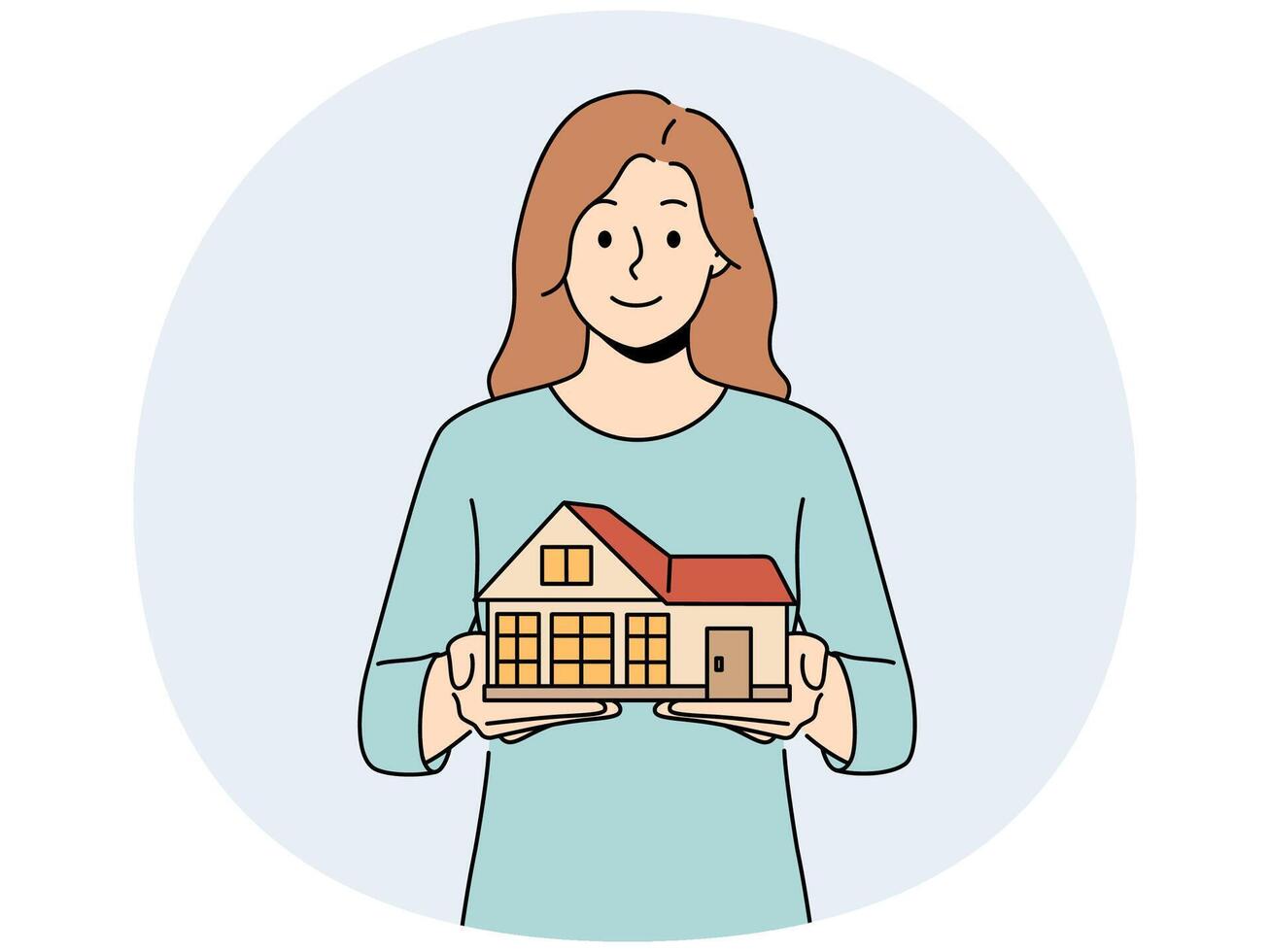 Smiling woman with house model in hands vector