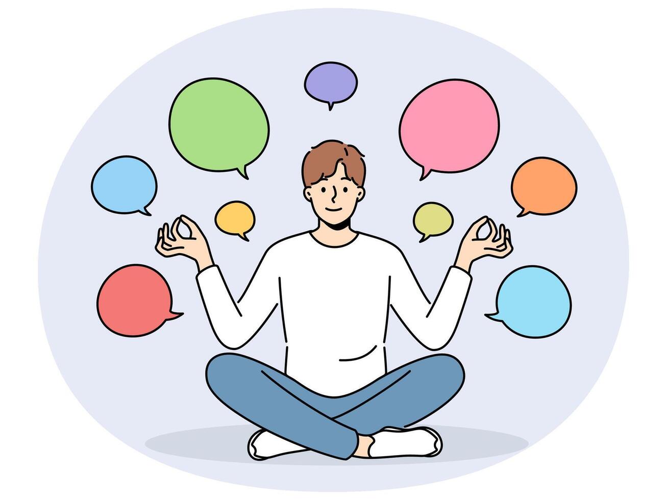 Smiling man meditate generate creative ideas vector