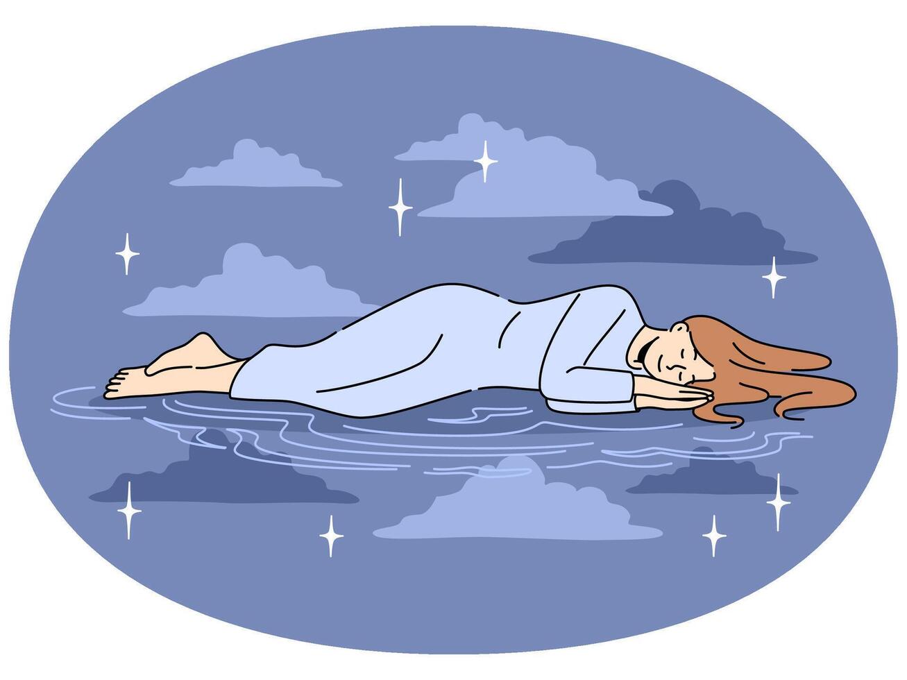 Salm woman sleep in dark night sky vector