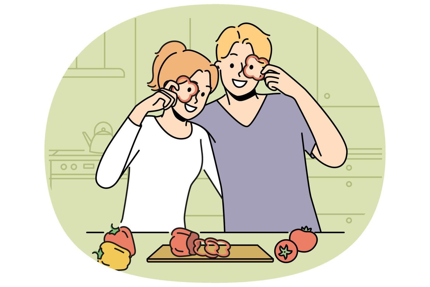 Smiling couple cooking food at kitchen vector