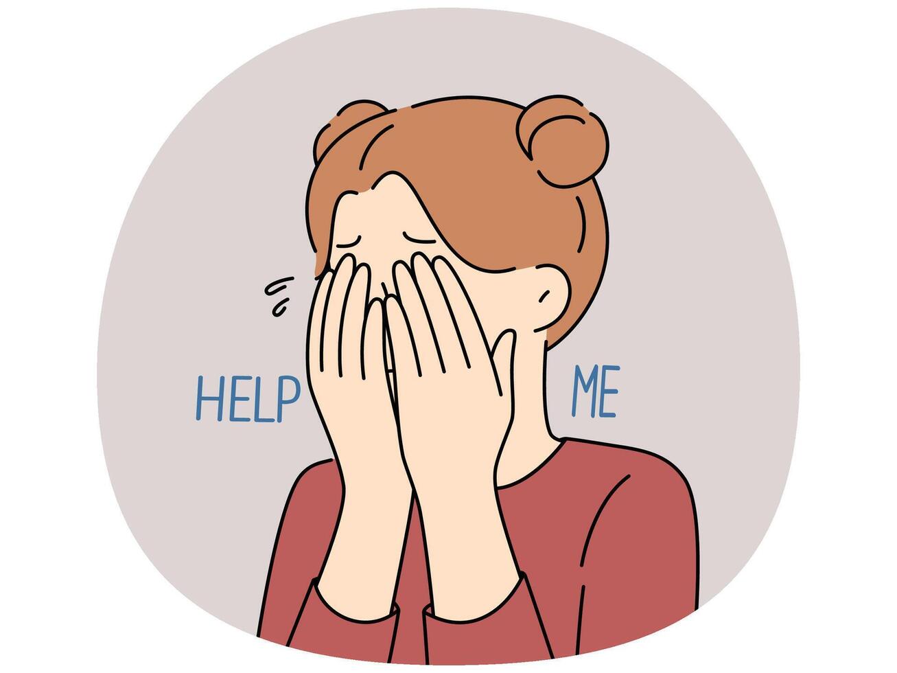 Upset girl cry ask for help vector