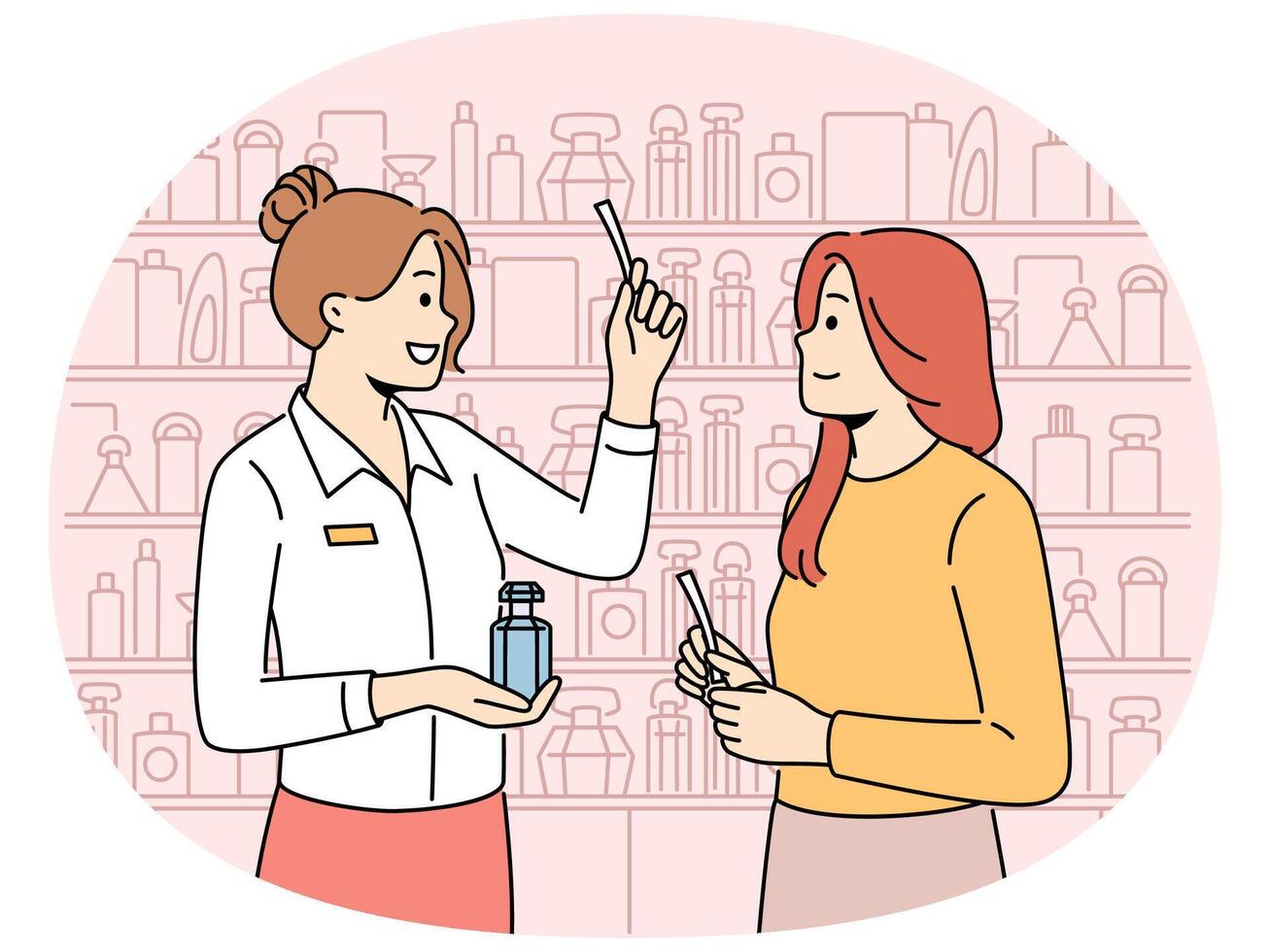 Consultant help female client with perfume vector