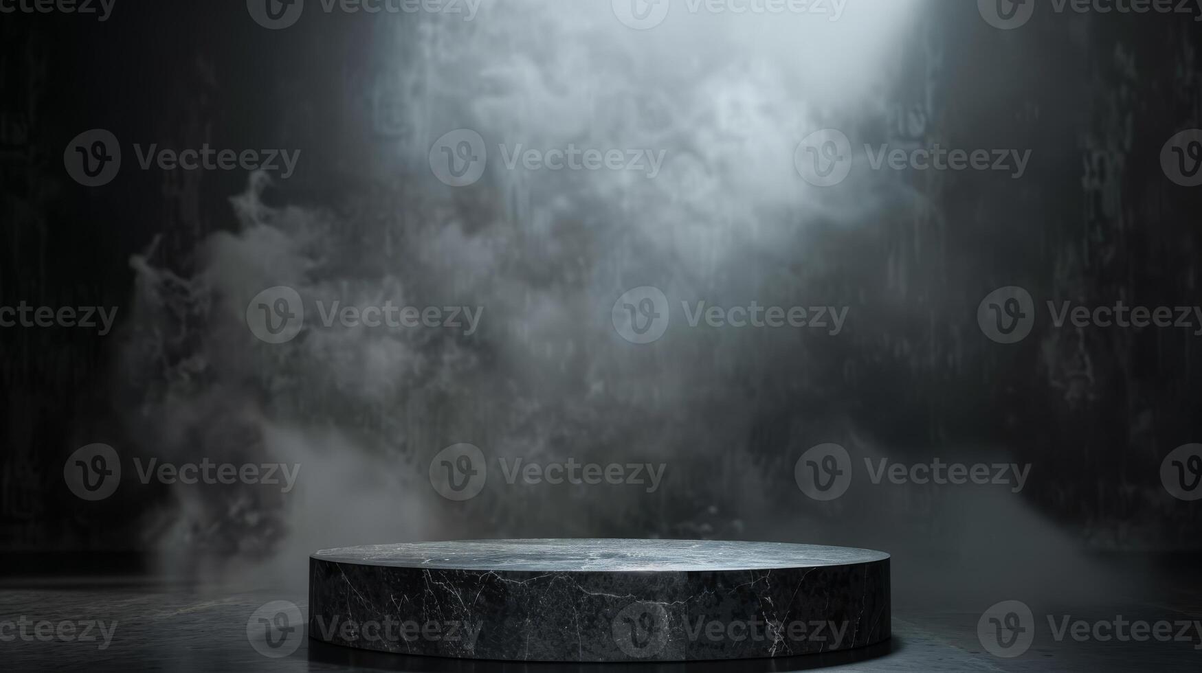Podium black rock dark smoke background product shot. High quality photo