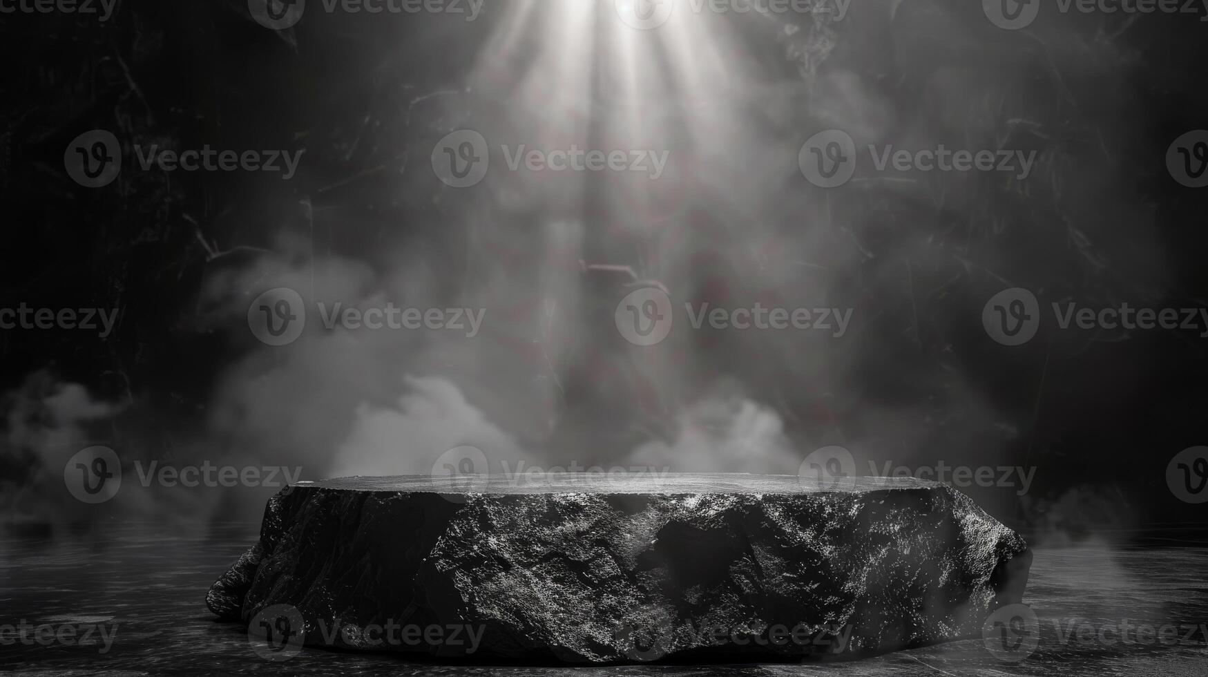 Podium black rock dark smoke background product shot. High quality photo