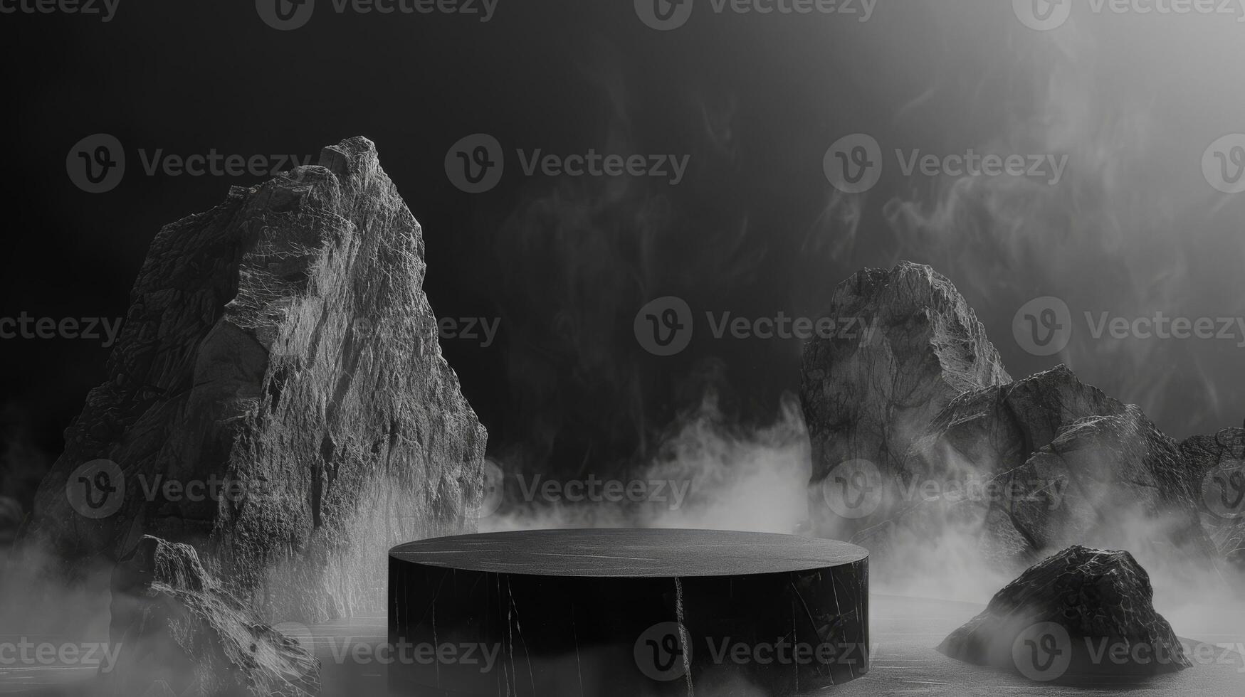black Empty podium Blank product shelf standing backdrop. 3D rendering. High quality photo