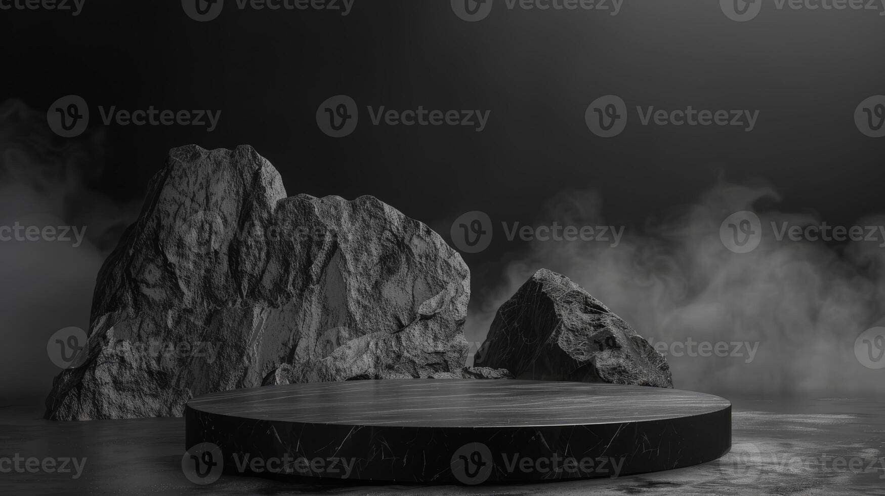 black Empty podium Blank product shelf standing backdrop. 3D rendering. High quality photo
