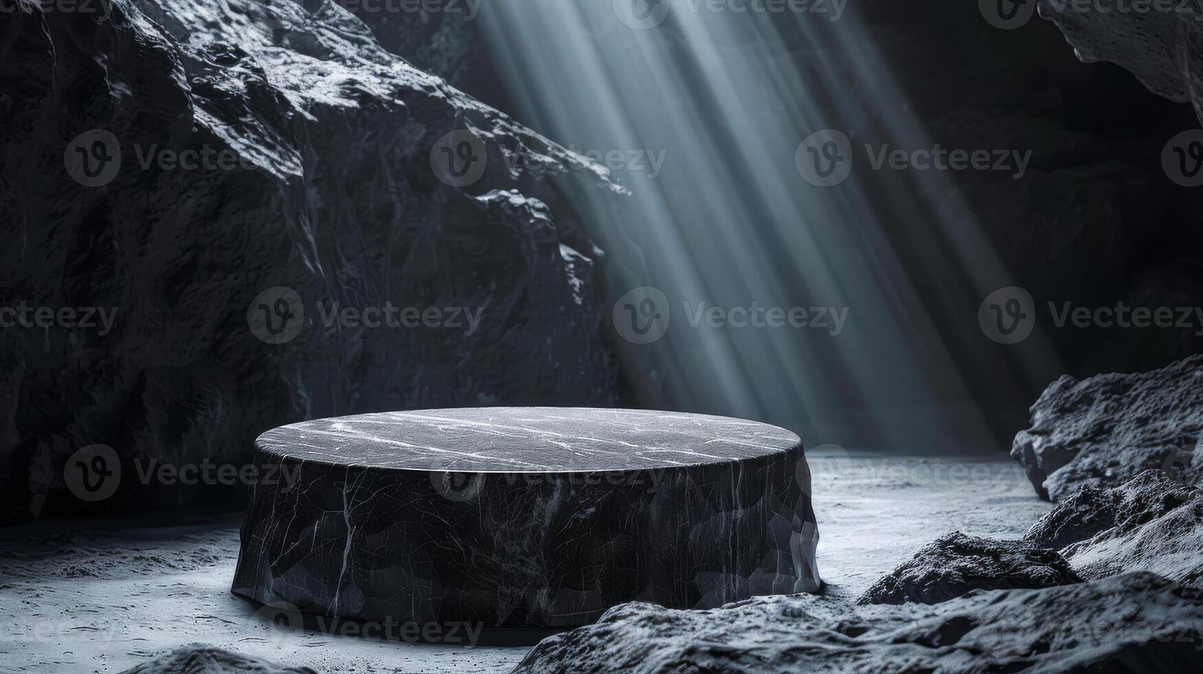 black Empty podium Blank product shelf standing backdrop. 3D rendering. High quality photo