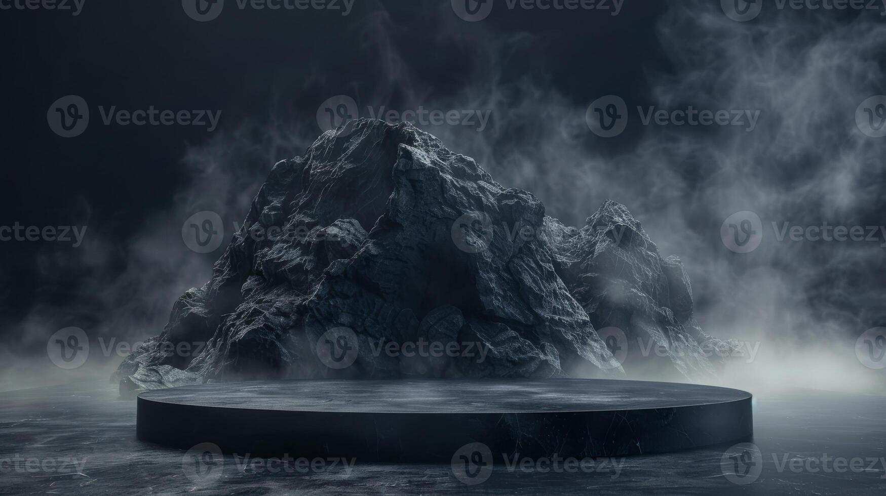 black Empty podium Blank product shelf standing backdrop. 3D rendering. High quality photo